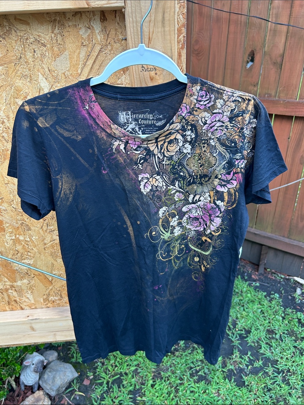 Affliction Black Floral Scroll Short Sleeve Tee